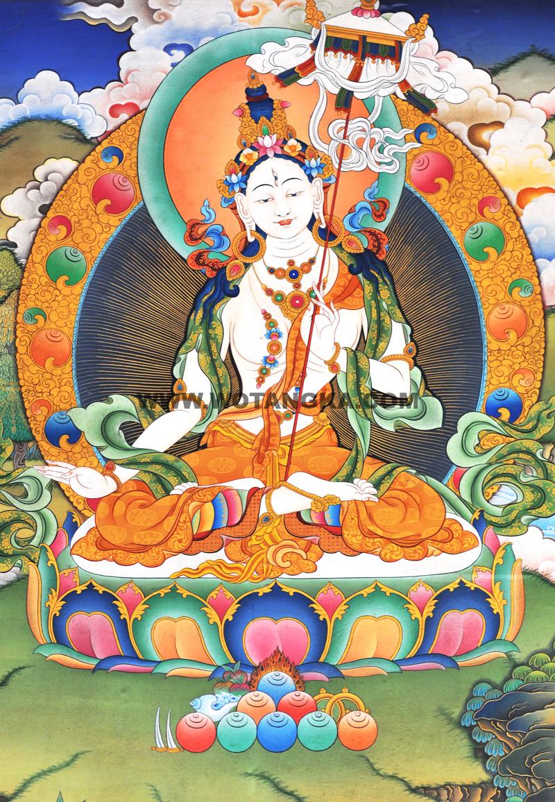 沃唐卡编号AC29592：一面二臂白伞盖佛母(Usnisa-sitatapatra)