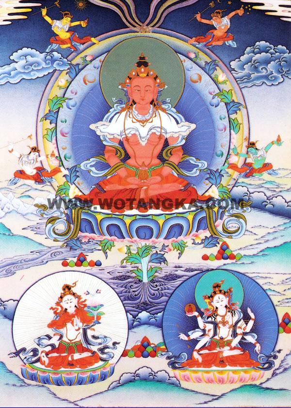 沃唐卡编号AC33895：长寿三尊(Three Buddhas of Longevity)