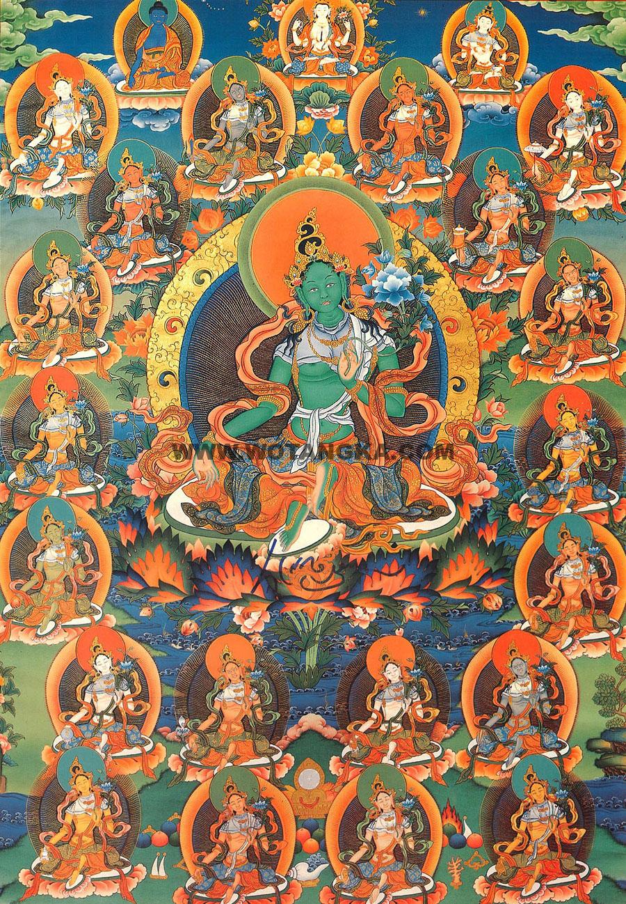 沃唐卡编号AC34142:二十一度母(21 Taras)