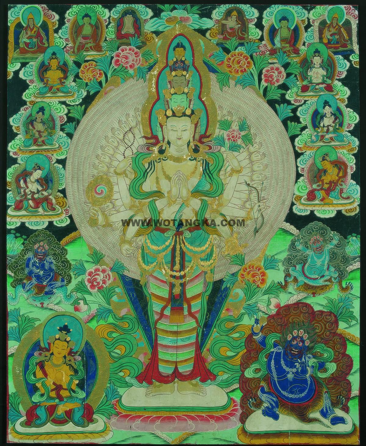 沃唐卡编号AC35296：千手观音·三怙主