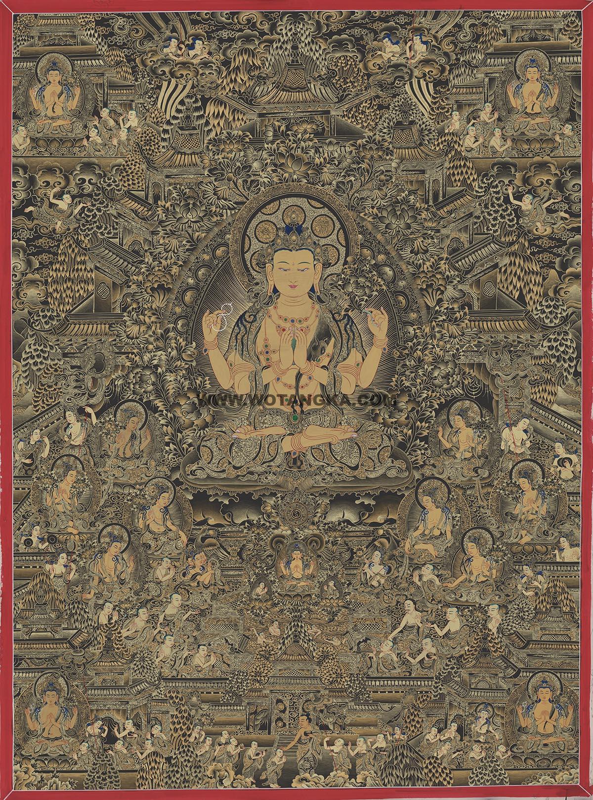 沃唐卡编号AC37807：四臂观音