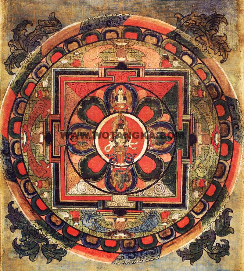 沃唐卡编号AC40183：[曼荼罗] 十一面观音 (Mandala Avalokiteshvara 11 faces)