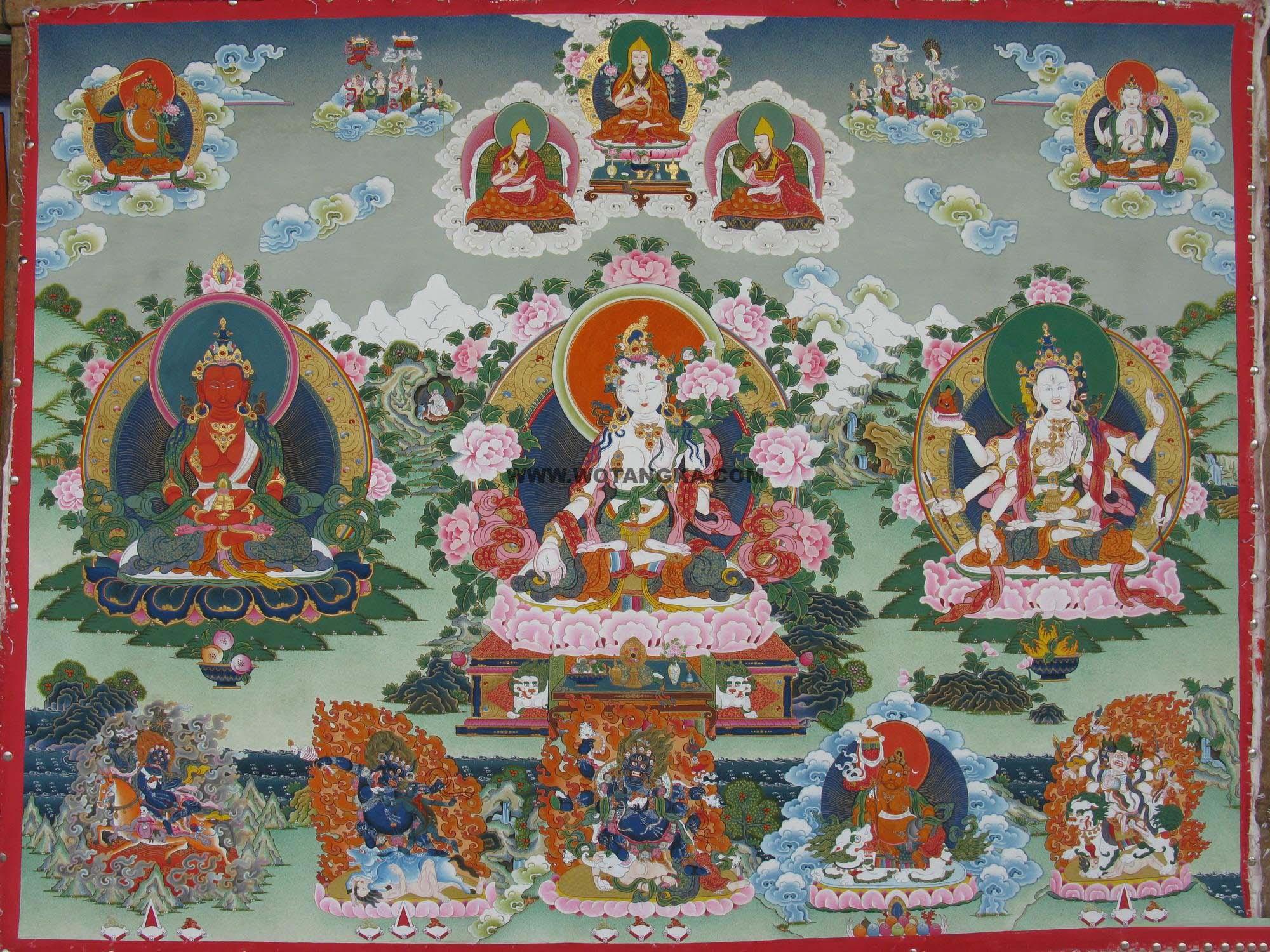 沃唐卡编号AC41671:长寿三尊(Three Buddhas of Longevity)