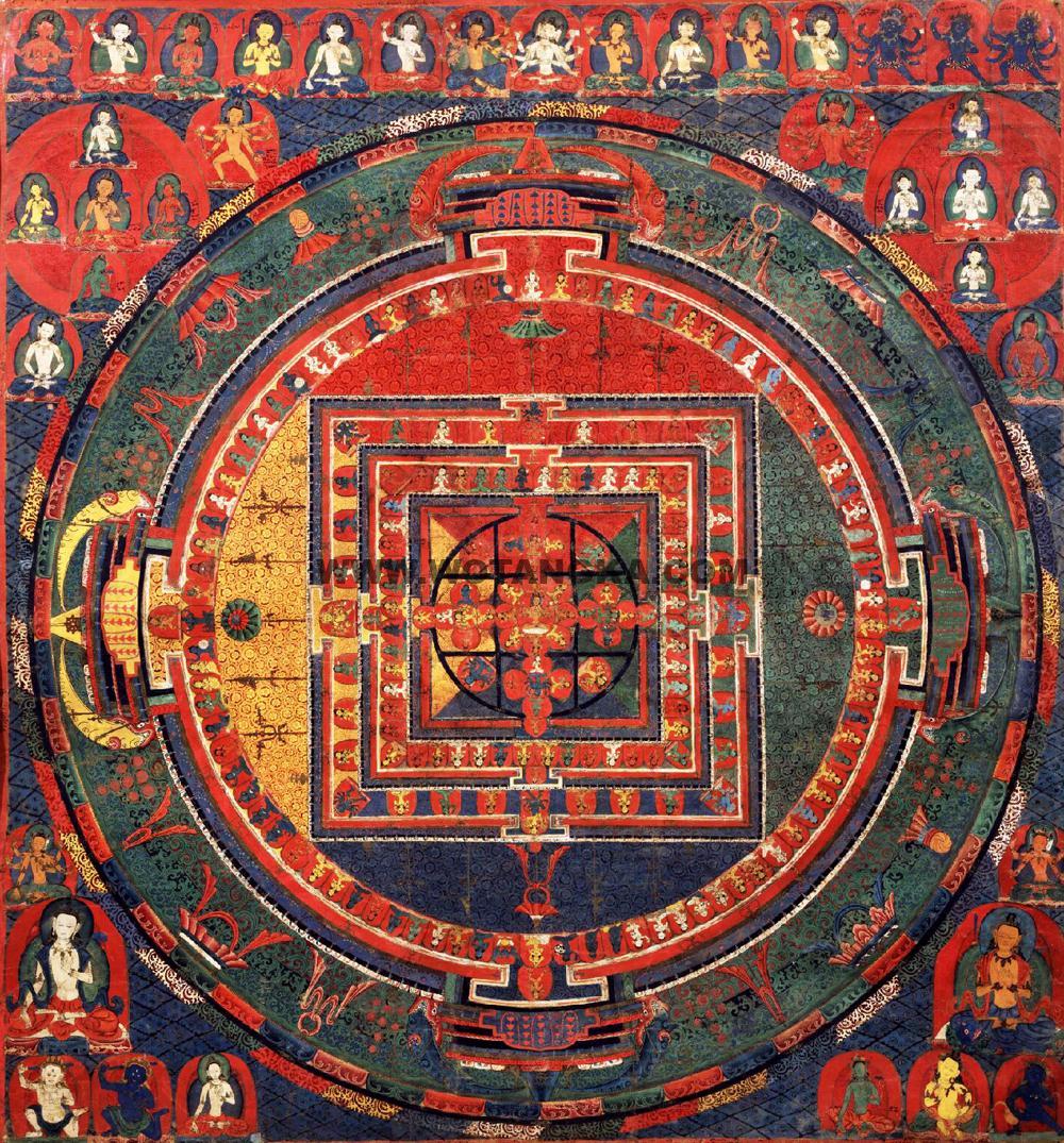 沃唐卡编号AC42877：[曼荼罗] 文殊菩萨法性敕自在—金刚鬘(Mandala