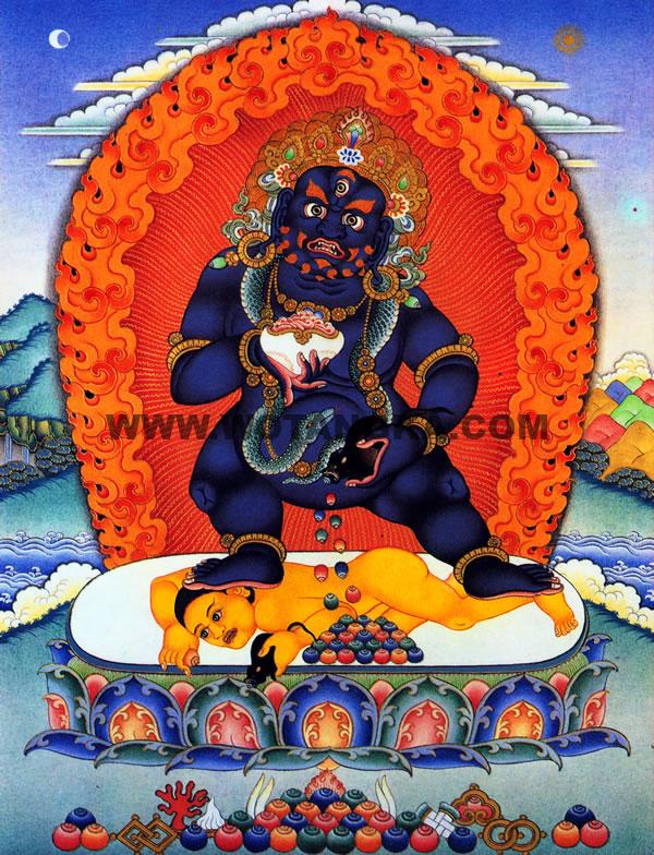 沃唐卡编号AC58468：黑财神(Black Jambhala)