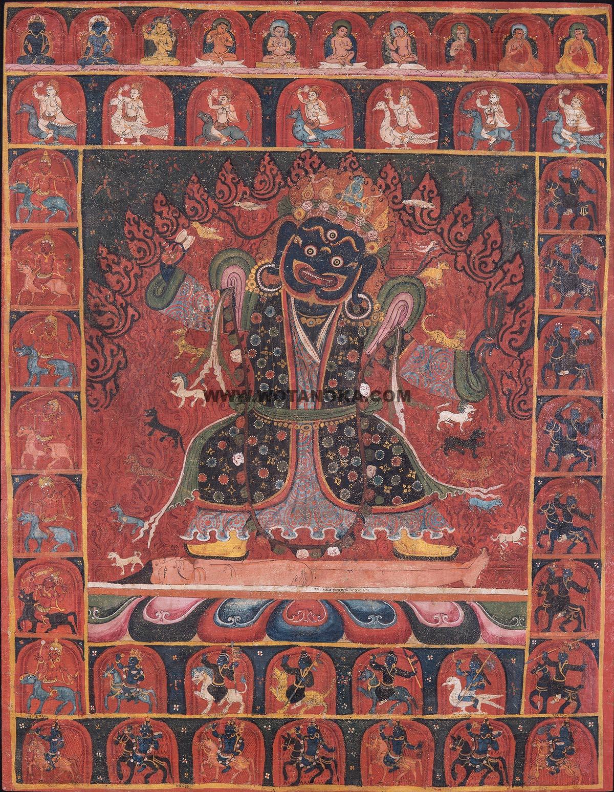 沃唐卡编号AC65468：黑袍持鼓护法