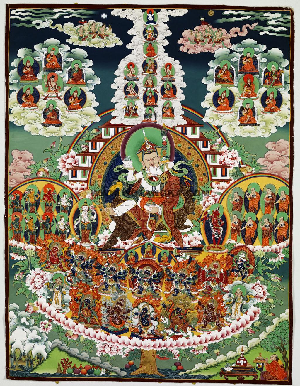 沃唐卡编号AC70055:莲师皈依境(Padmasambhava Refuge Field - Nyingma Lineage )