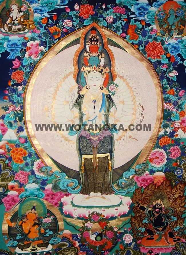 沃唐卡编号AC76972：千手千眼观音(Avalokiteshvara - Sahasrabhujalokeshvara (11 faces, 1000 Hands))