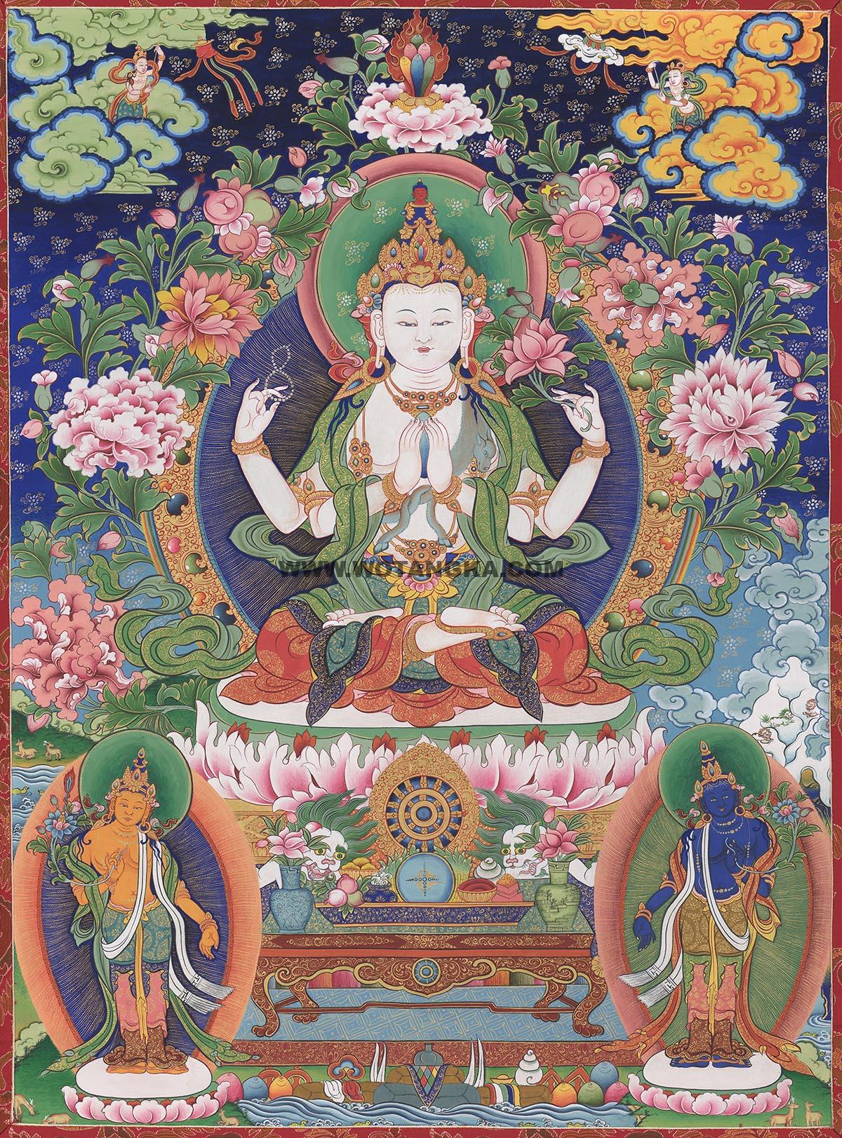 沃唐卡编号AC77238：四臂观音