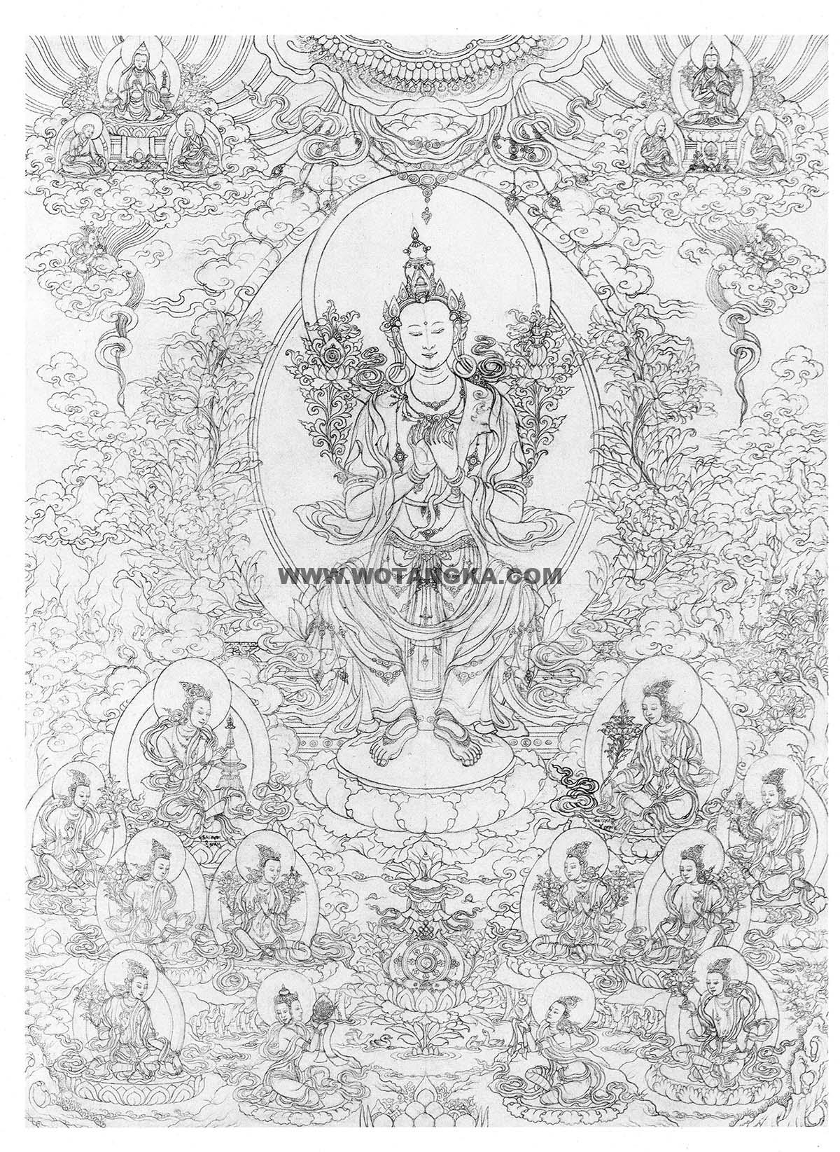 沃唐卡-唐卡白描线稿编号RD13739：弥勒菩萨