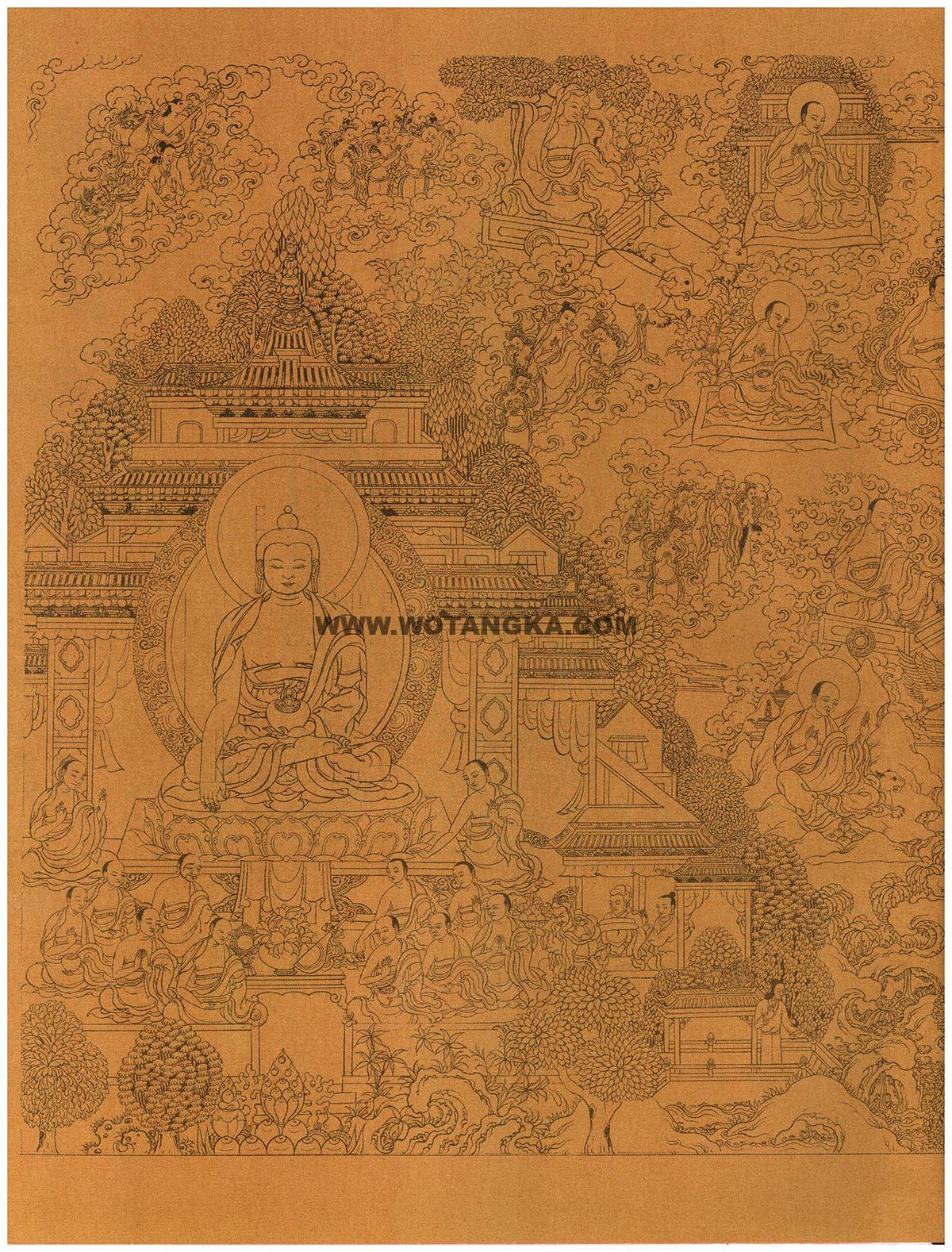 沃唐卡-唐卡白描线稿编号RD17368：释迦牟尼佛