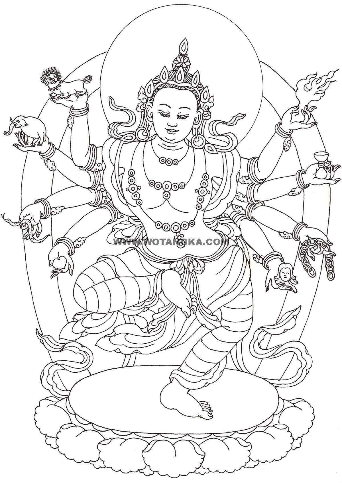 沃唐卡-唐卡白描线稿编号RD21494：觉囊派·救八难八臂观音