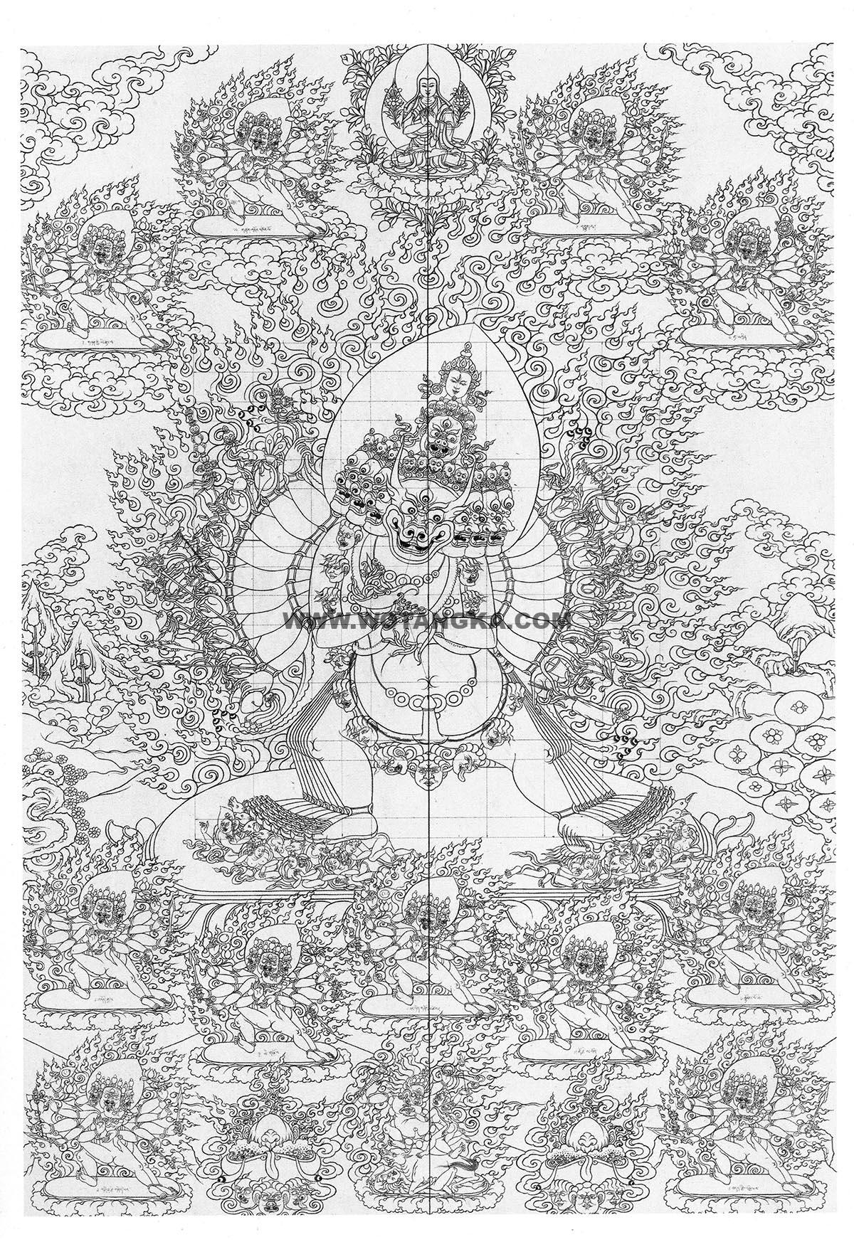 沃唐卡-唐卡白描线稿编号RD26984:大威德金刚