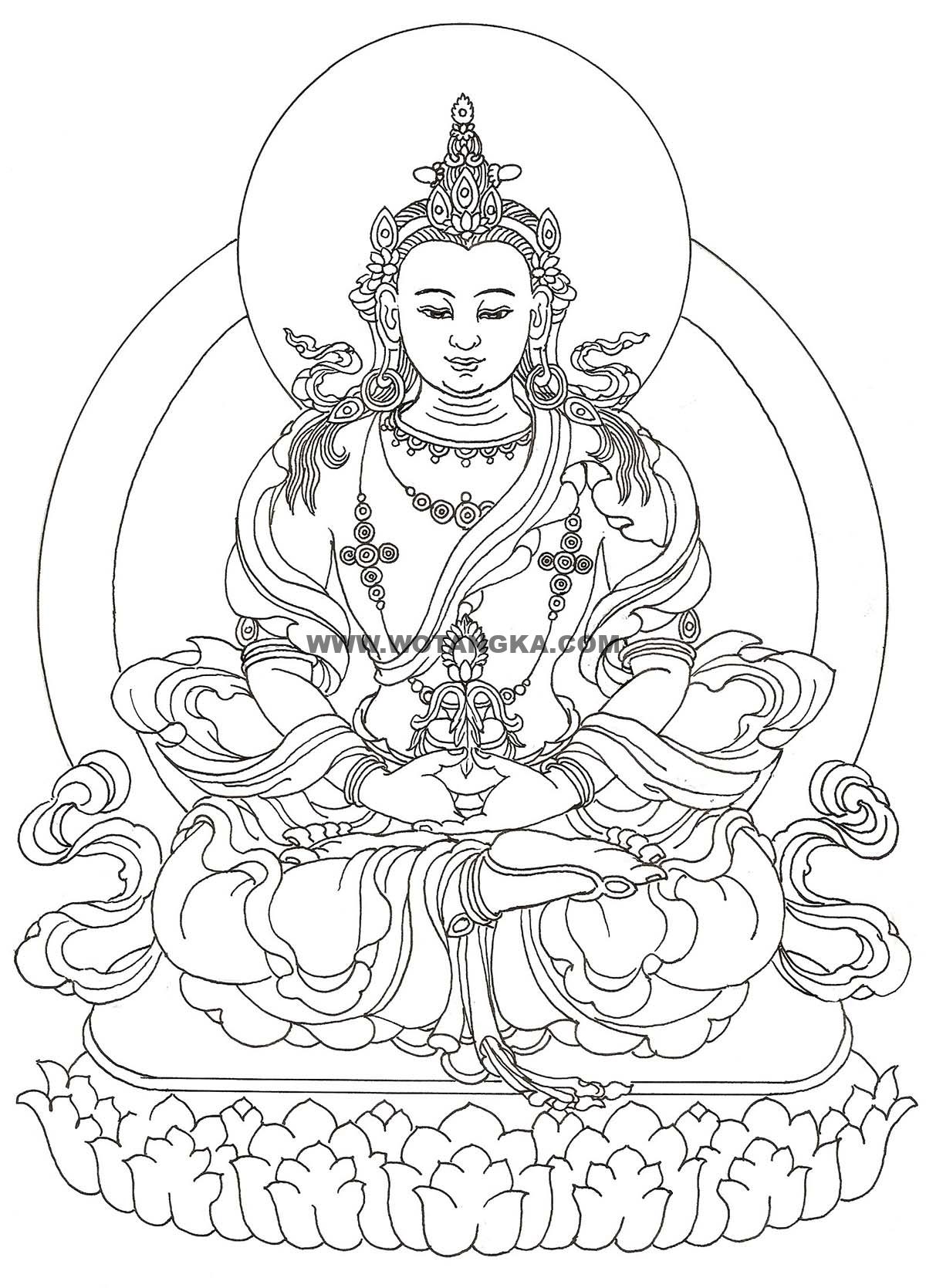 沃唐卡-唐卡白描线稿编号RD27070：热琼派·无量寿佛