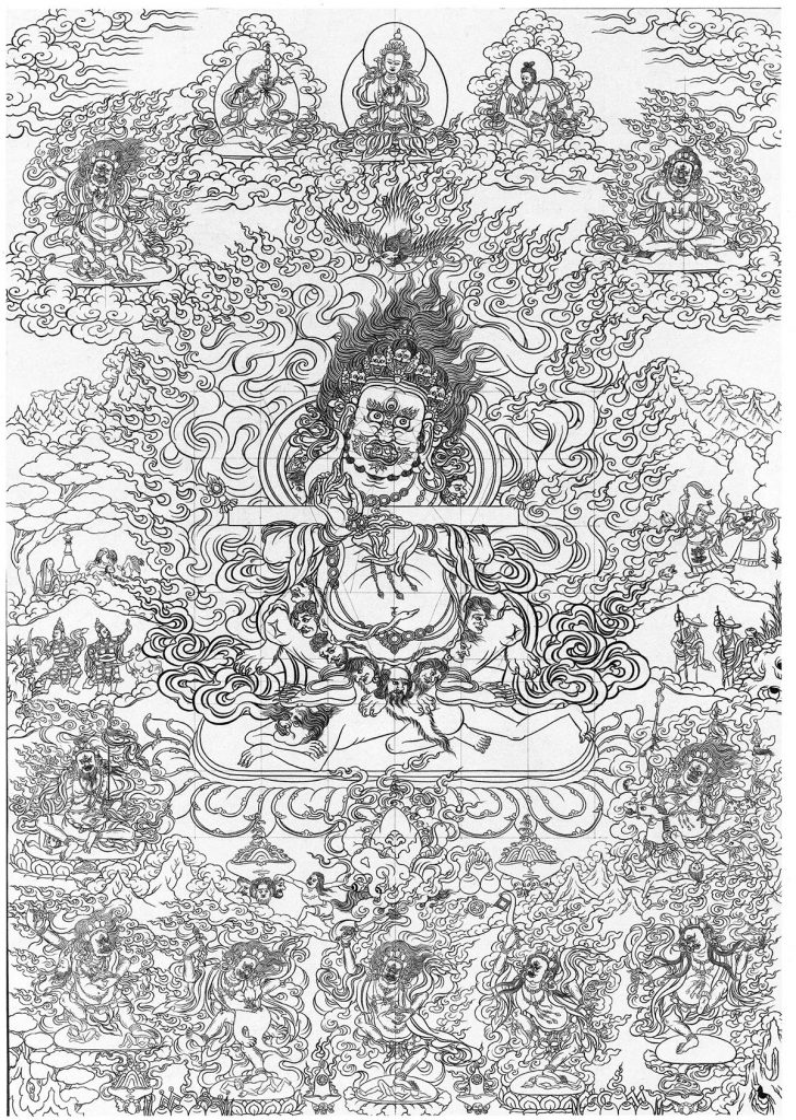 沃唐卡-唐卡白描线稿编号RD28954：宝帐护法