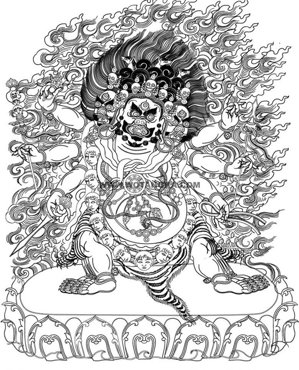 沃唐卡-唐卡白描线稿编号RD29033：马头金刚