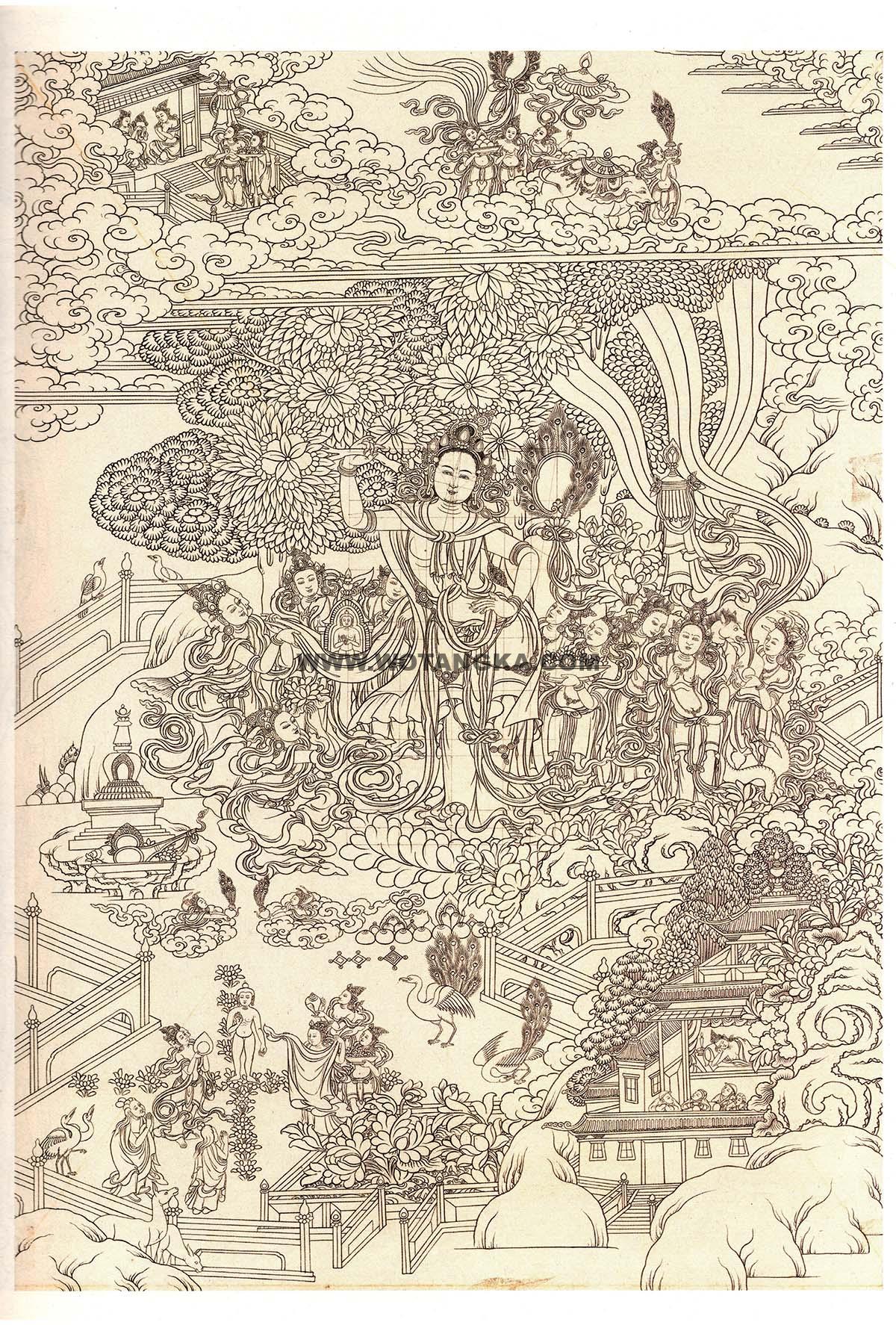 沃唐卡-唐卡白描线稿编号RD30826：释迦牟尼佛·降生