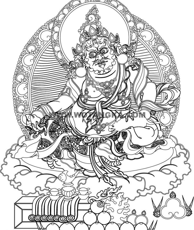 沃唐卡-唐卡白描线稿编号RD31605：黄财神