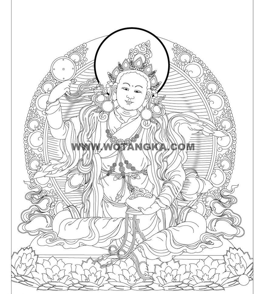 沃唐卡-唐卡白描线稿编号RD35303：藏地三空行母