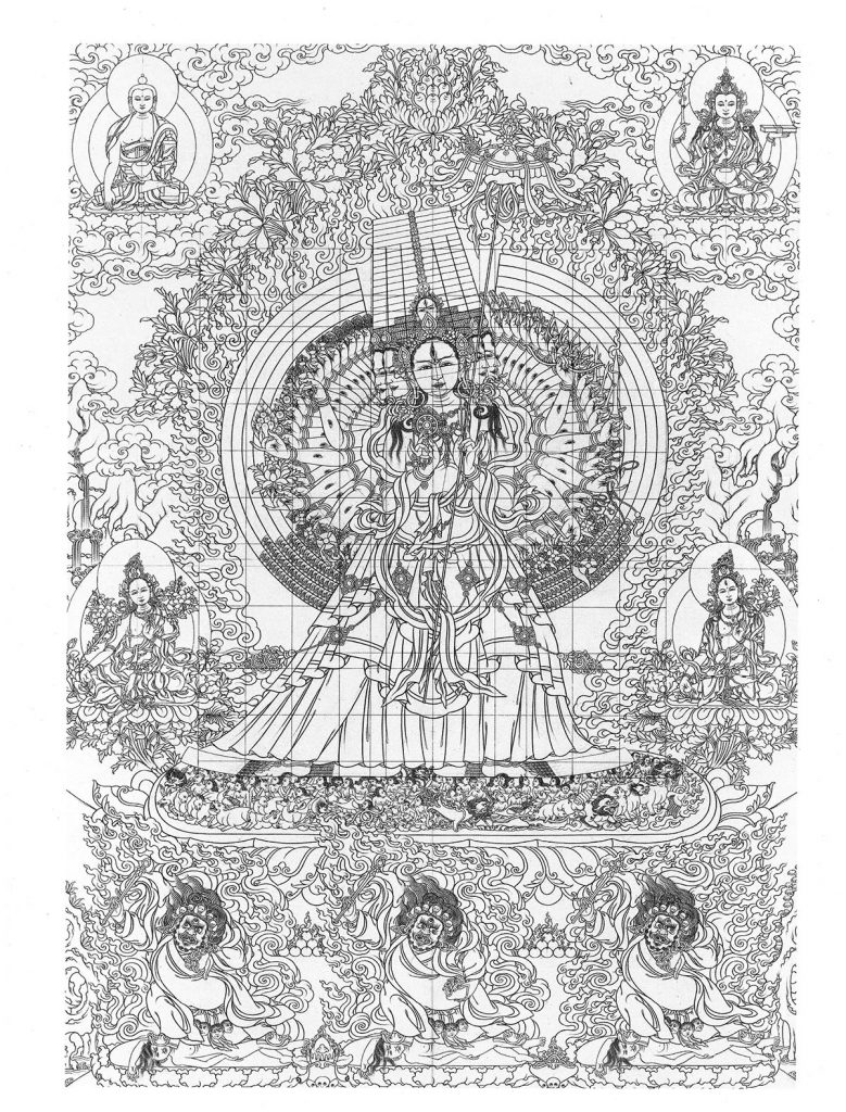 沃唐卡-唐卡白描线稿编号RD38035：大白伞盖佛母