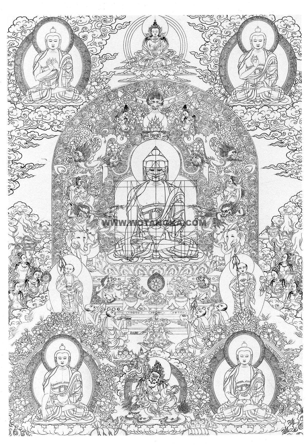 沃唐卡-唐卡白描线稿编号RD39934：释迦牟尼佛