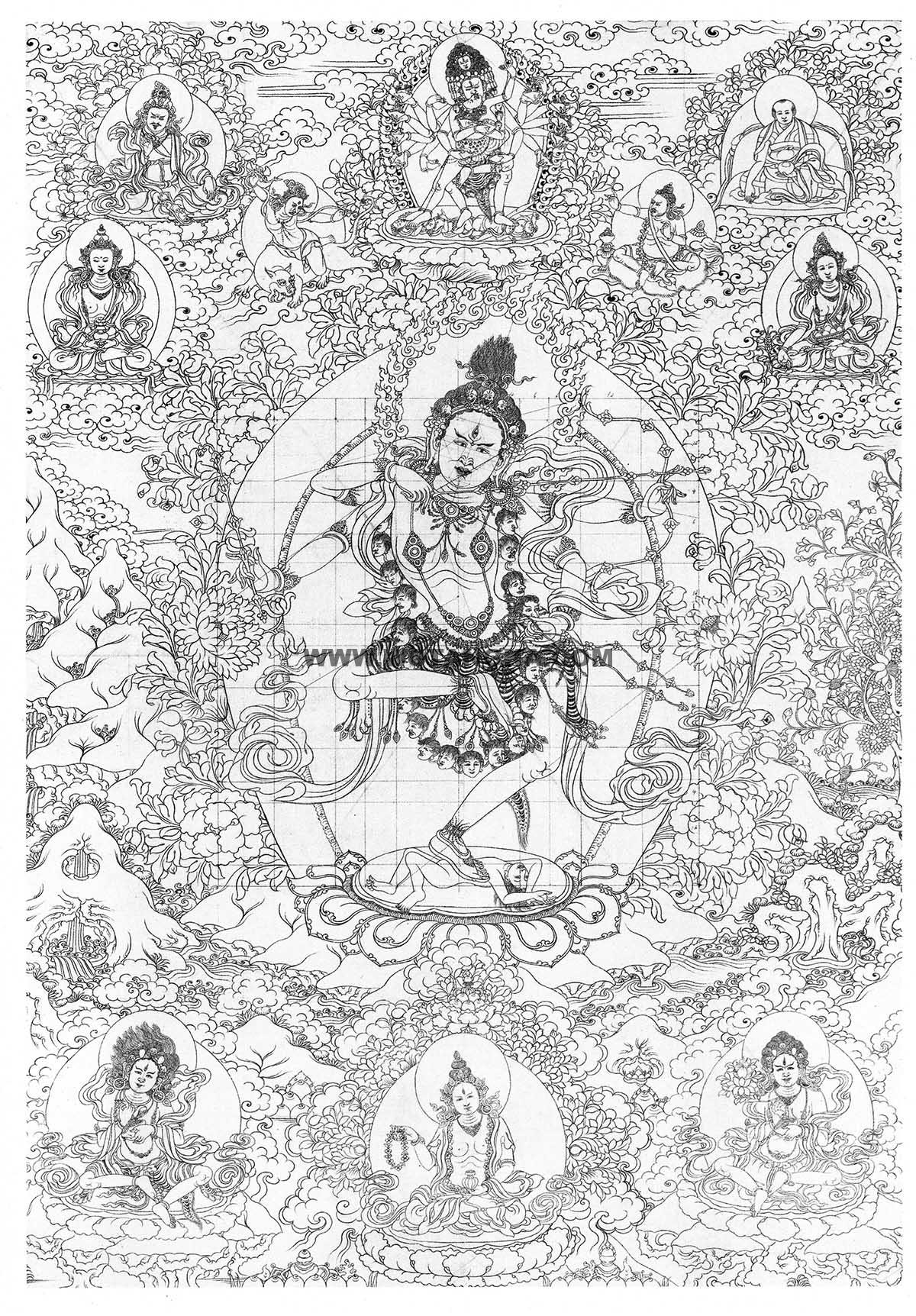 沃唐卡-唐卡白描线稿编号RD44002：作明佛母
