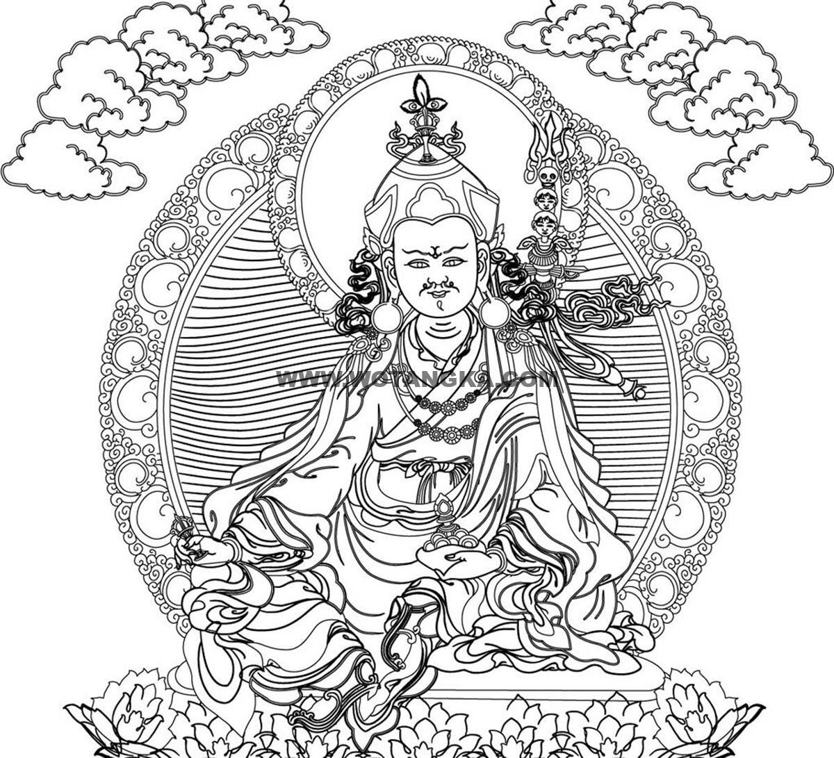 沃唐卡-唐卡白描线稿编号RD50412：莲花生大士