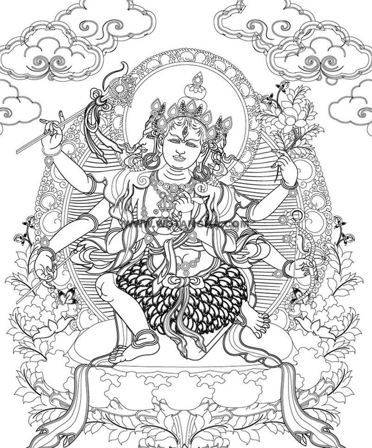 沃唐卡-唐卡白描线稿编号RD55464：叶衣佛母