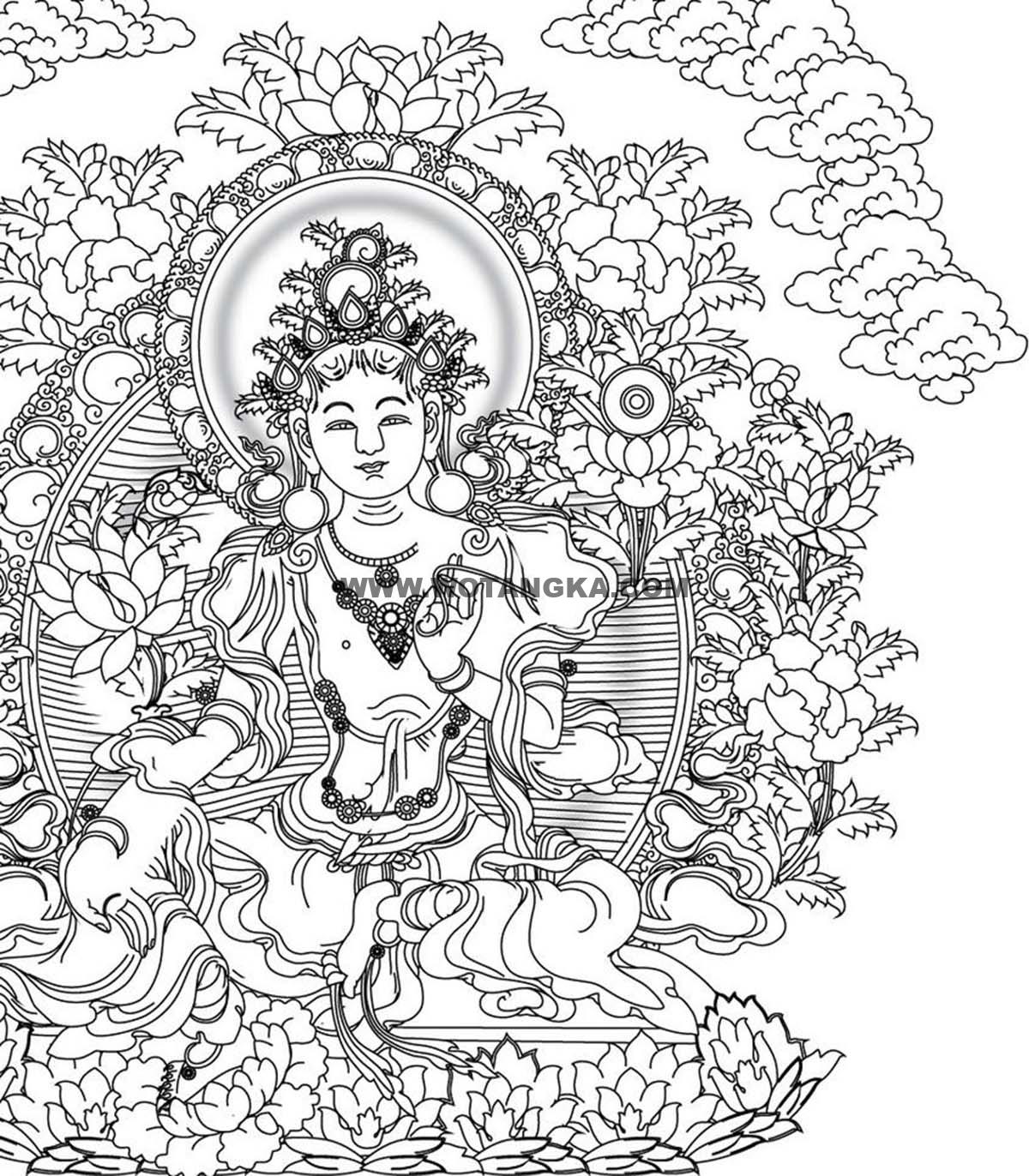 沃唐卡-唐卡白描线稿编号RD57616：绿度母