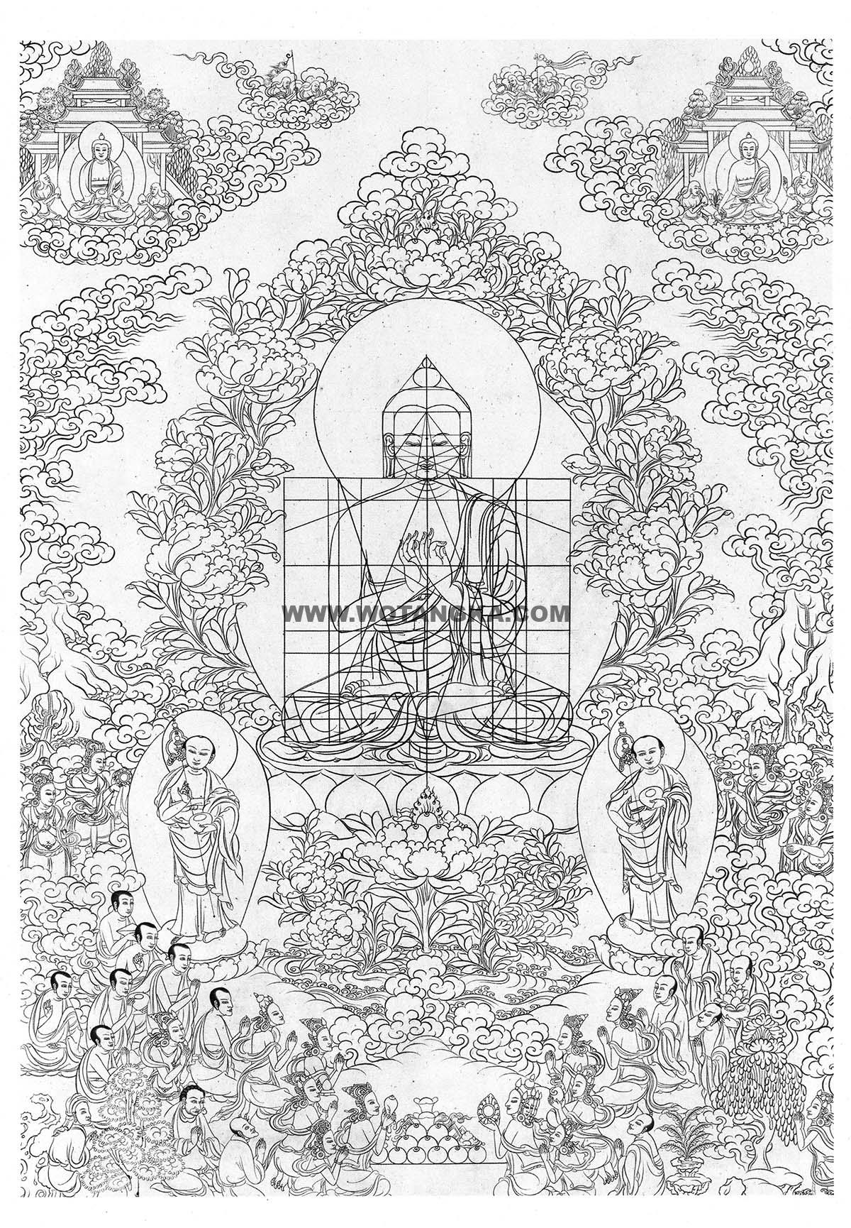 沃唐卡-唐卡白描线稿编号RD65216:释迦牟尼佛