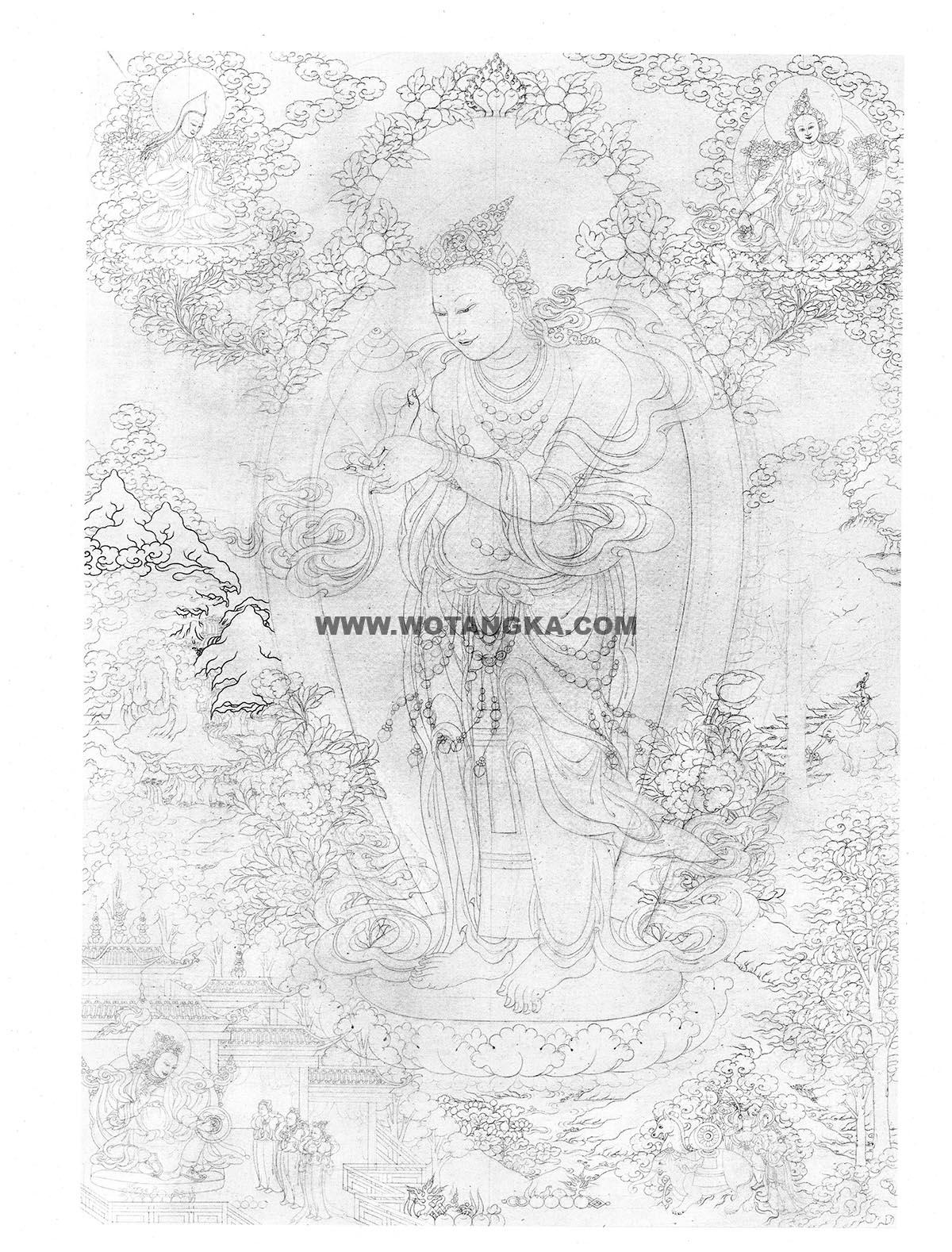 沃唐卡-唐卡白描线稿编号RD67443：大梵天