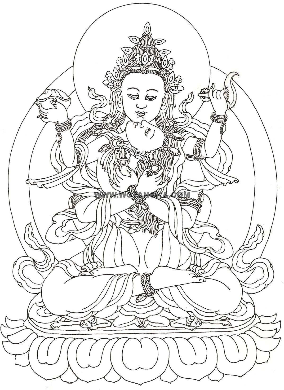 沃唐卡-唐卡白描线稿编号RD67654:金刚总持佛双修