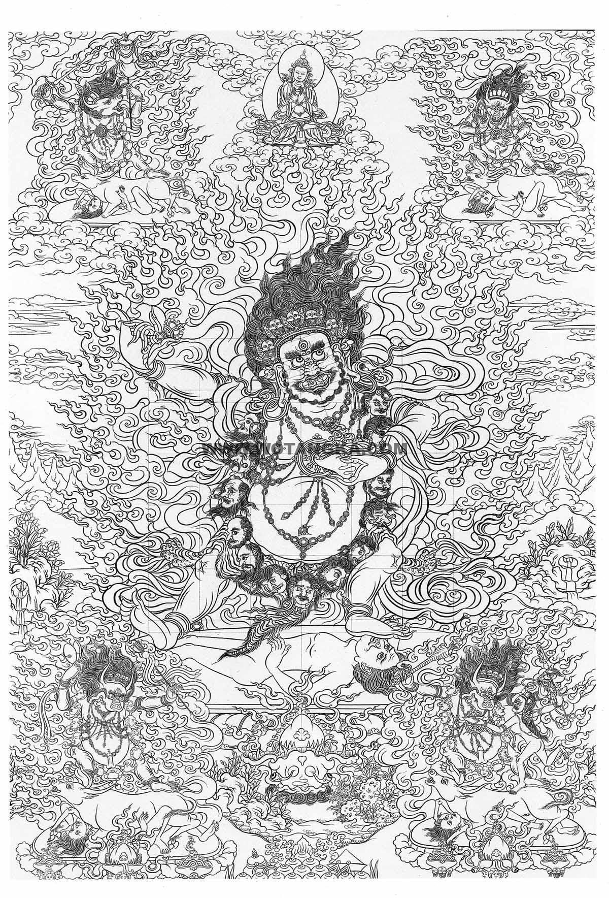 沃唐卡-唐卡白描线稿编号RD67676：金刚手菩萨