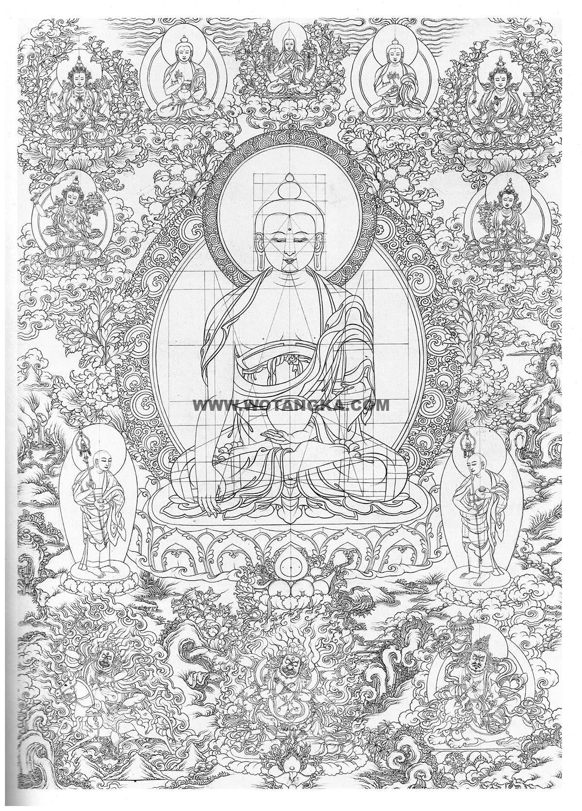 沃唐卡-唐卡白描线稿编号RD74083:释迦牟尼佛