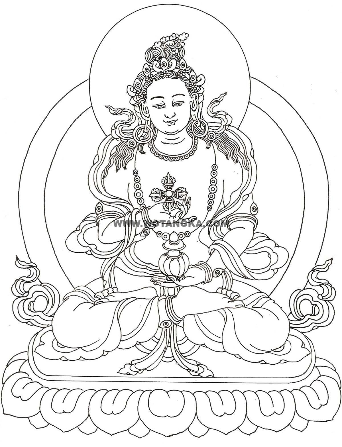 沃唐卡-唐卡白描线稿编号RD77279：二臂顶髻尊胜佛母