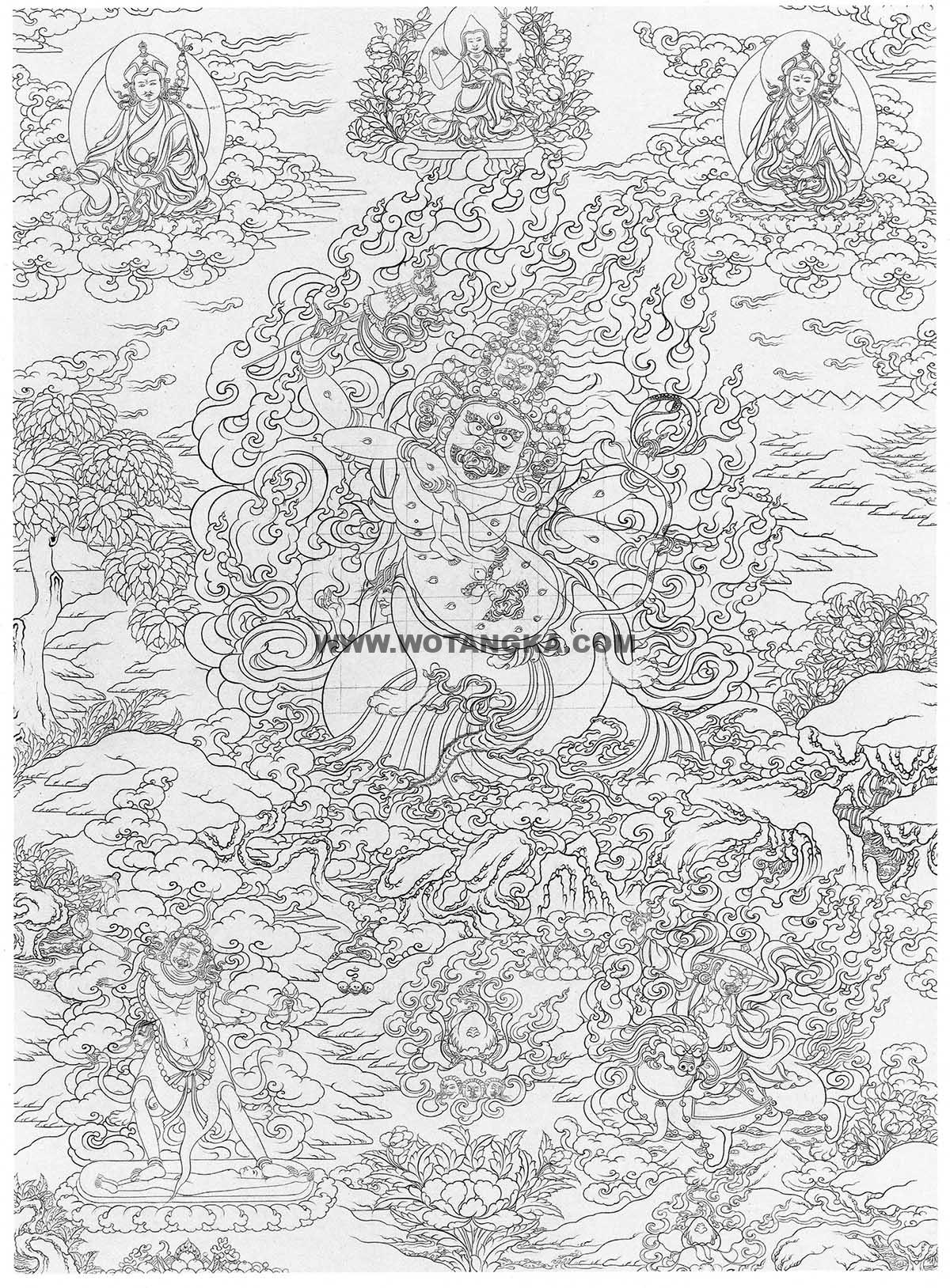 沃唐卡-唐卡白描线稿编号RD78148：罗睺罗·惹呼拉