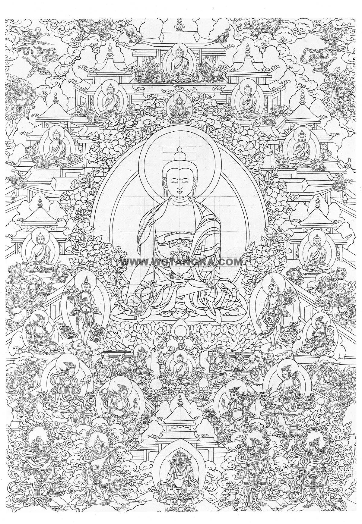 沃唐卡-唐卡白描线稿编号RD79910：药师佛