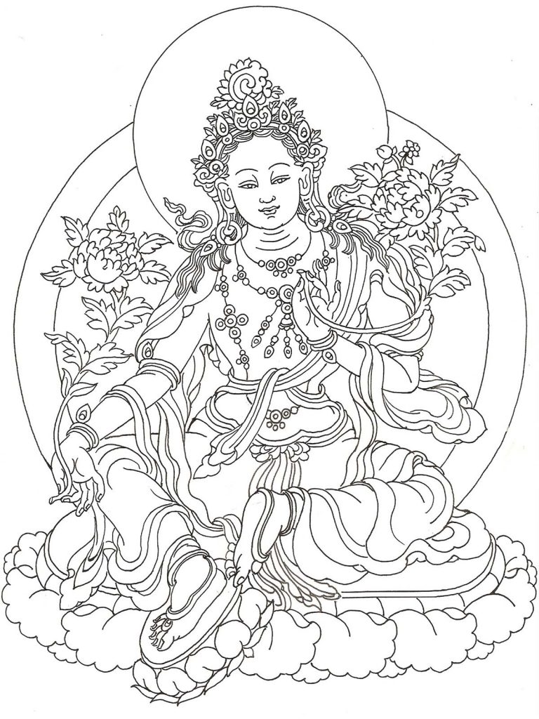 沃唐卡-唐卡白描线稿编号RD81957：绿度母