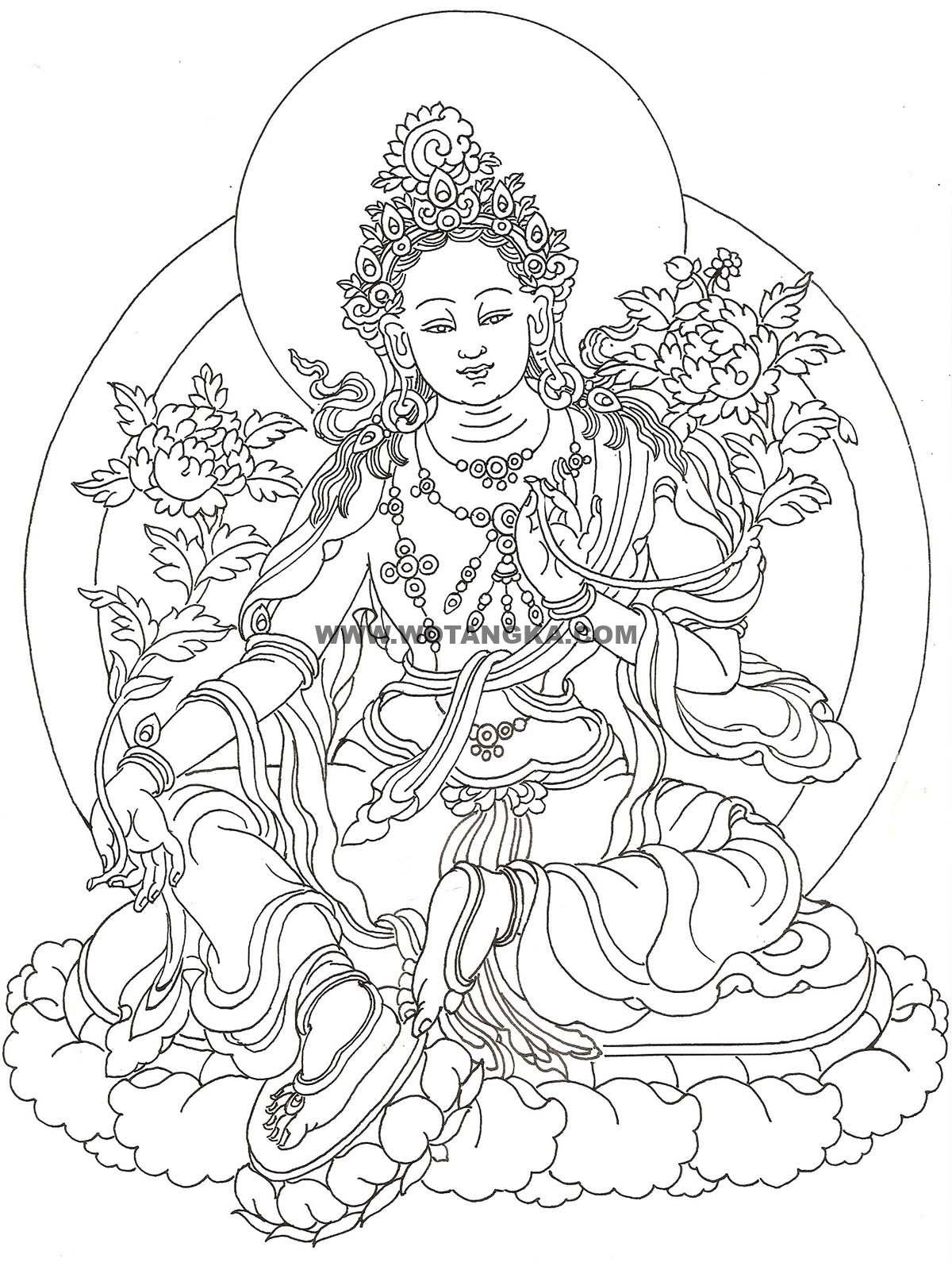 沃唐卡-唐卡白描线稿编号RD81957：绿度母