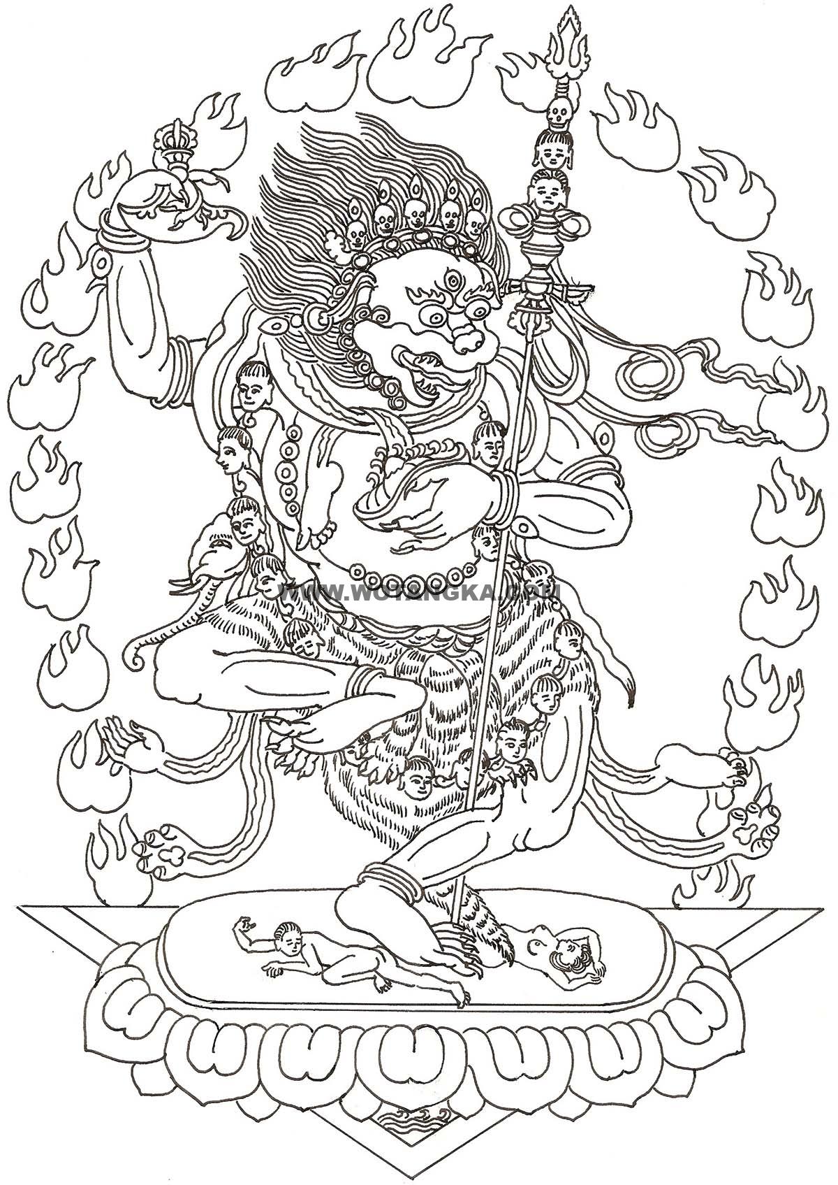 沃唐卡-唐卡白描线稿编号RD82157:萨迦派·红狮面佛母