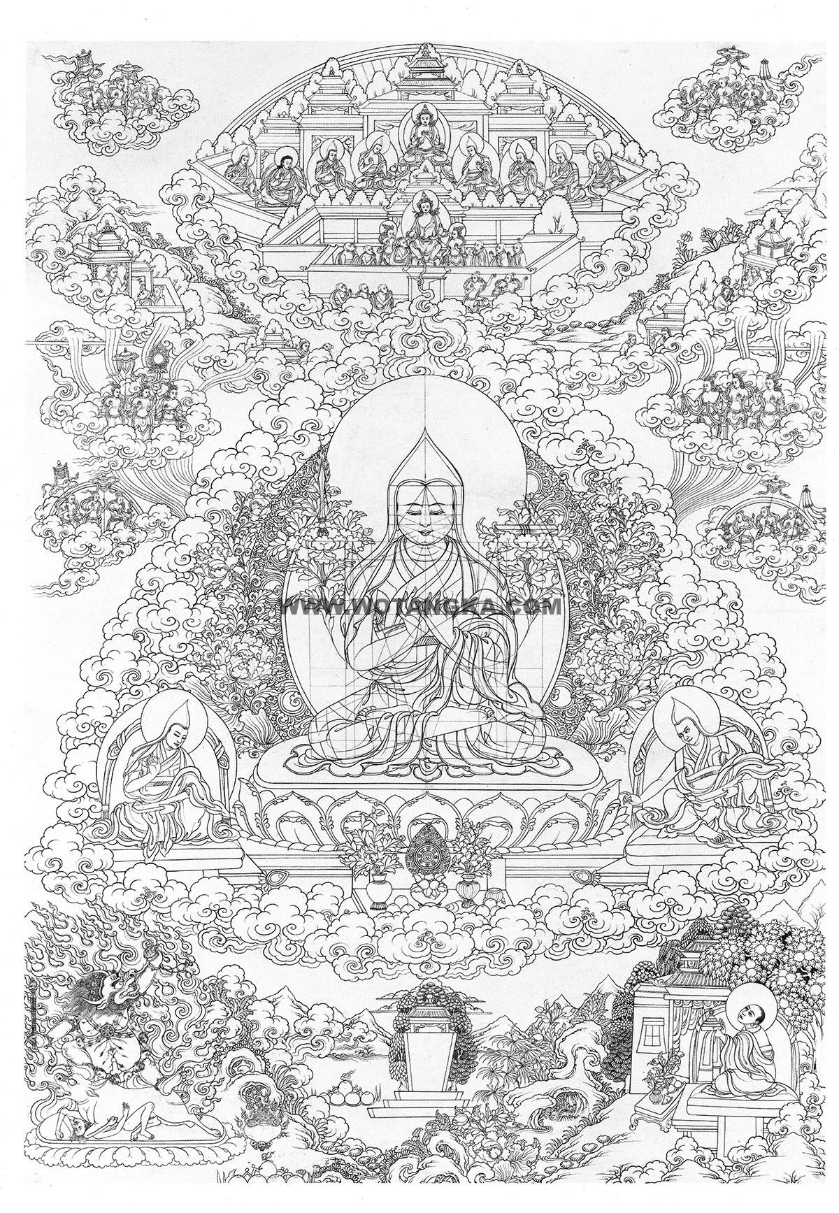 沃唐卡-唐卡白描线稿编号RD82243：宗喀巴