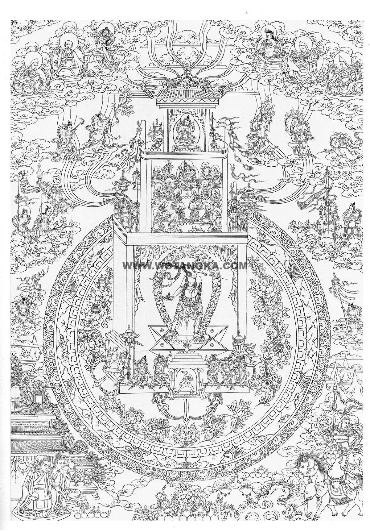 沃唐卡-唐卡白描线稿编号RD83436:金刚瑜伽母