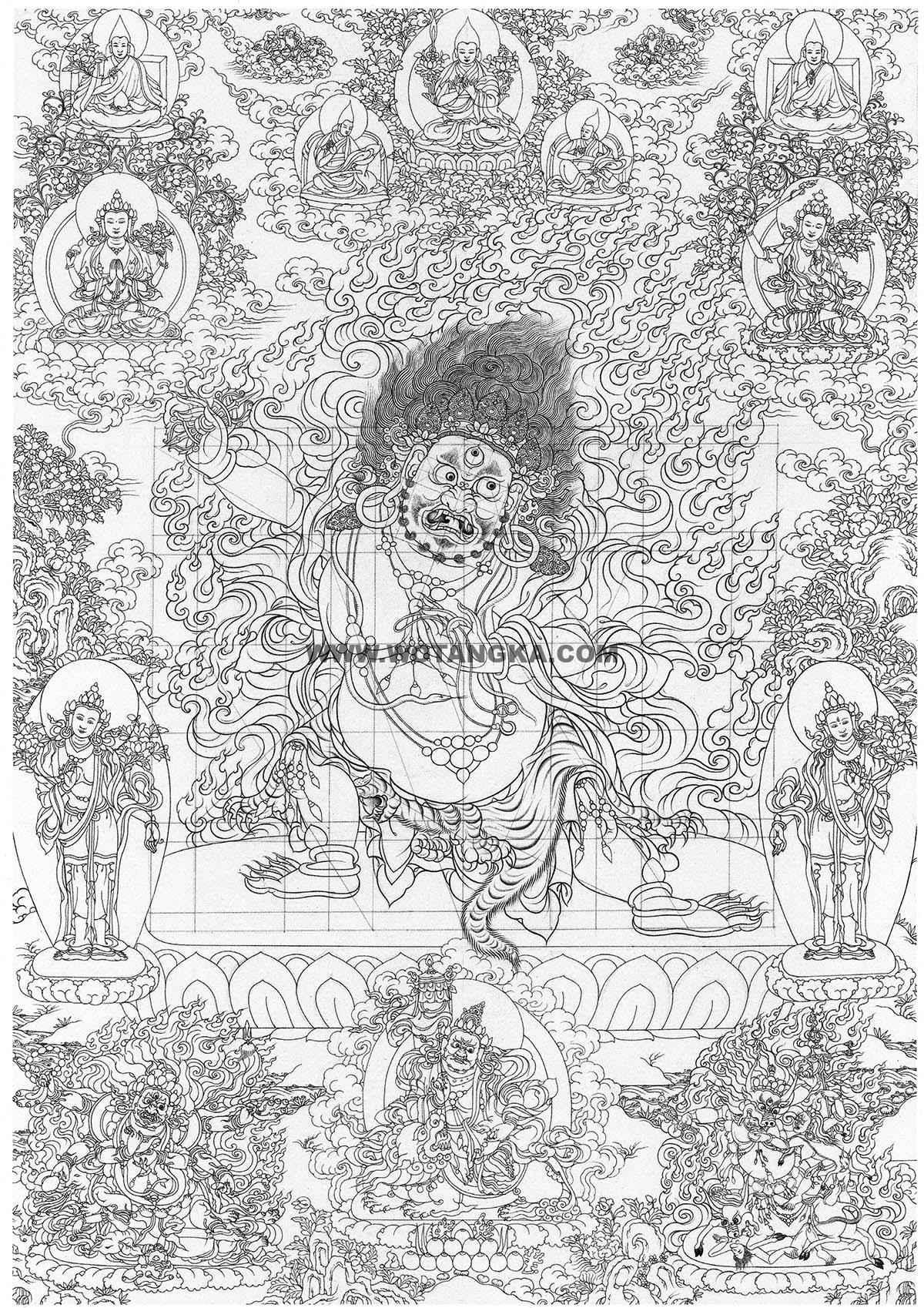 沃唐卡-唐卡白描线稿编号RD83934：金刚手菩萨