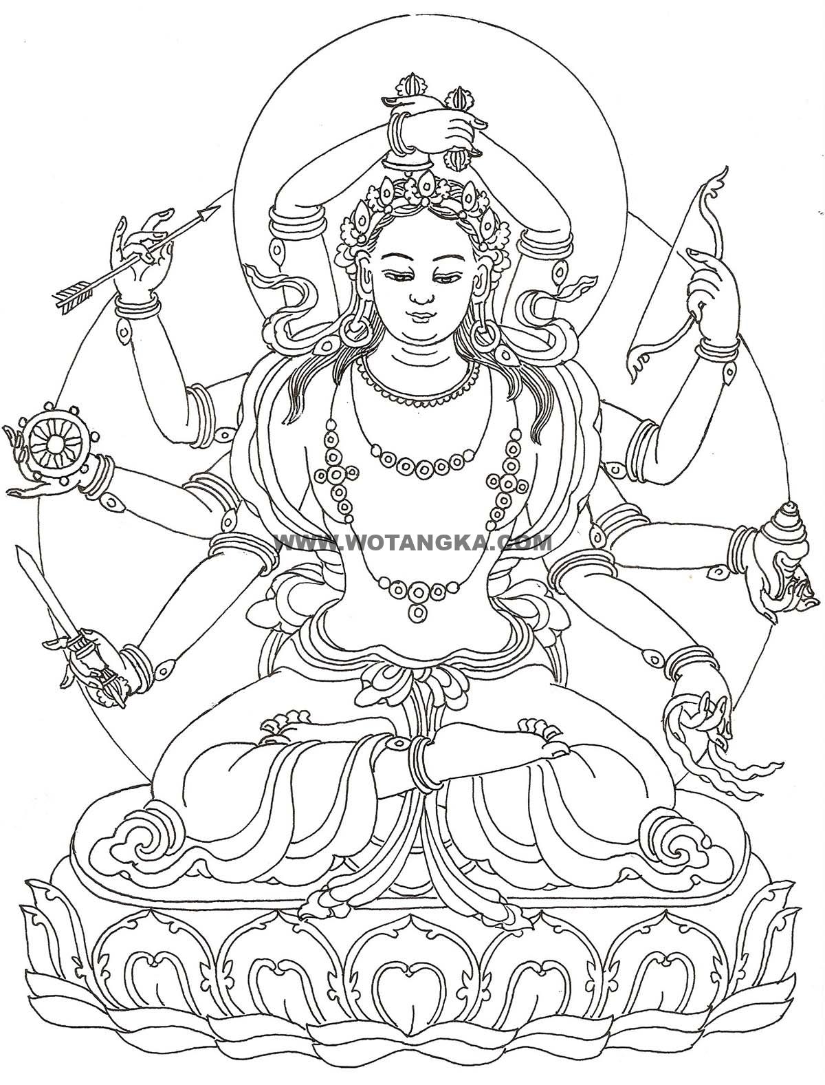 沃唐卡-唐卡白描线稿编号RD85639：八臂红度母