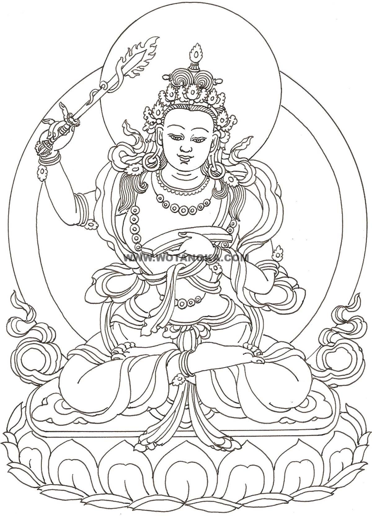 沃唐卡-唐卡白描线稿编号RD90760：文殊菩萨