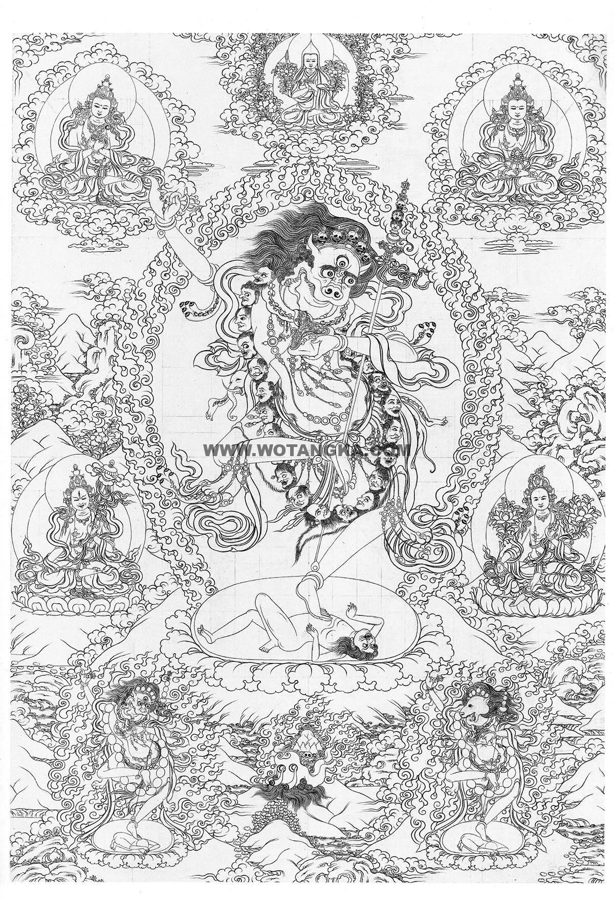 沃唐卡-唐卡白描线稿编号RD93267:狮面空行母