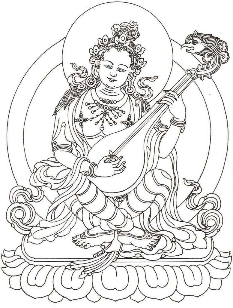 沃唐卡-唐卡白描线稿编号RD93853：妙音天女