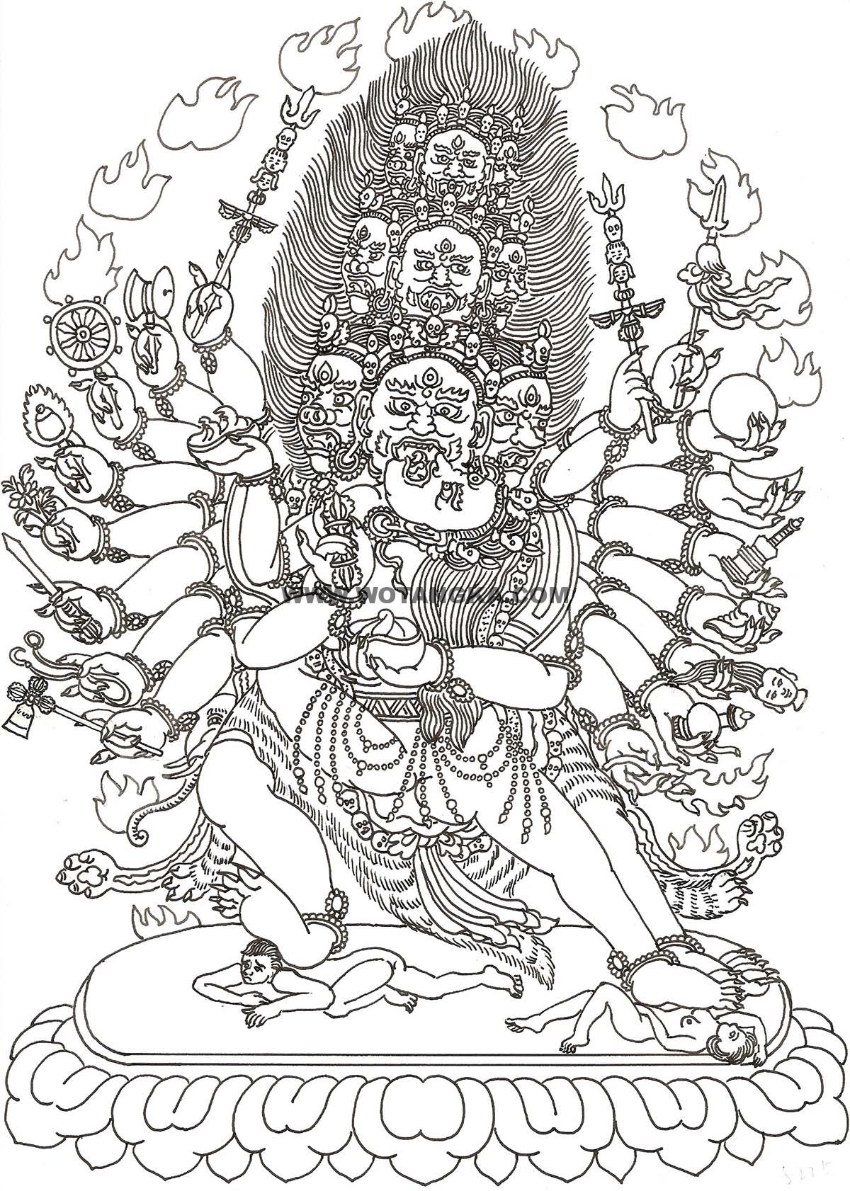 沃唐卡-唐卡白描线稿编号RD94900:吉祥胜乐金刚·最胜功德