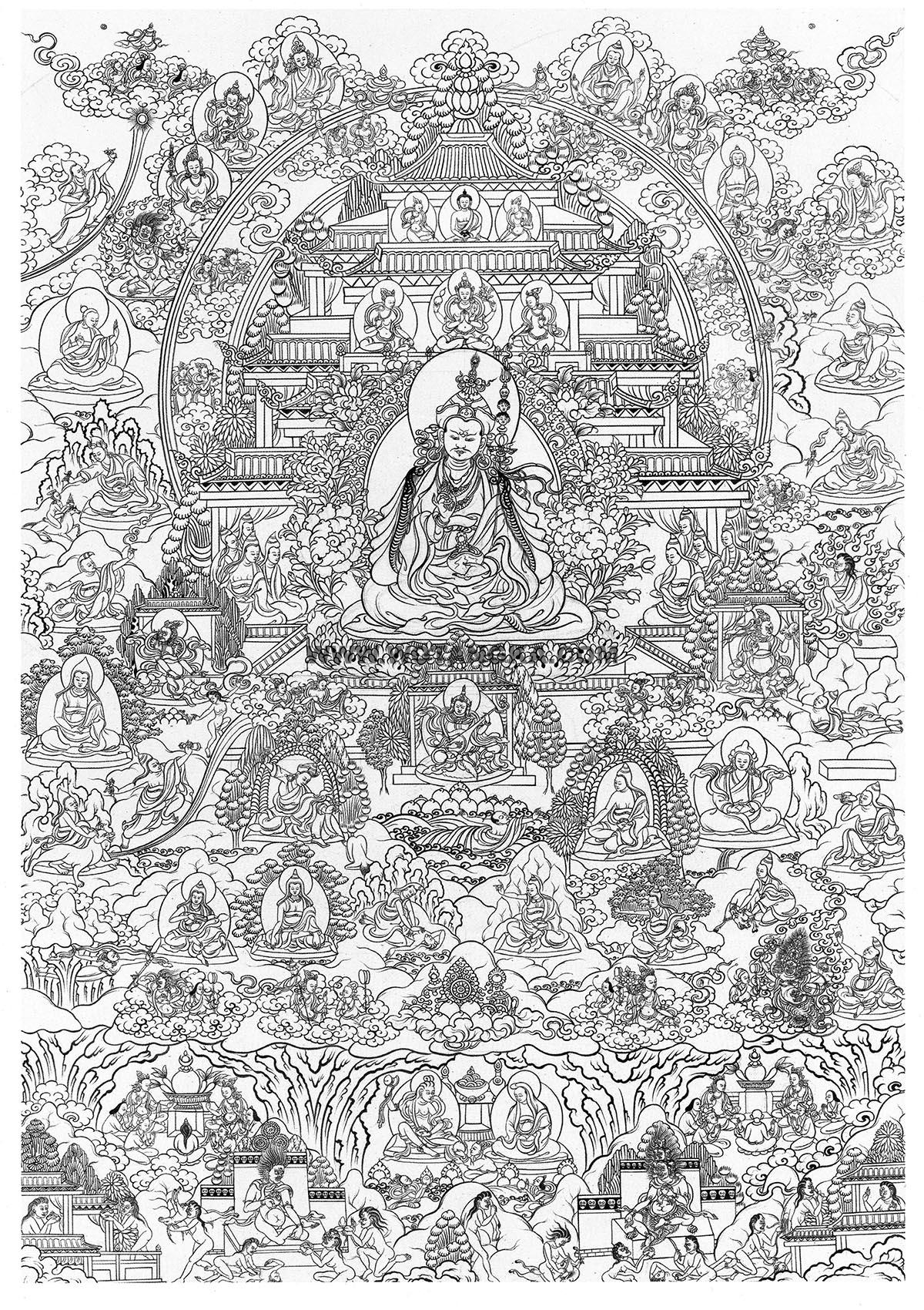 沃唐卡-唐卡白描线稿编号RD95701：莲花生大士