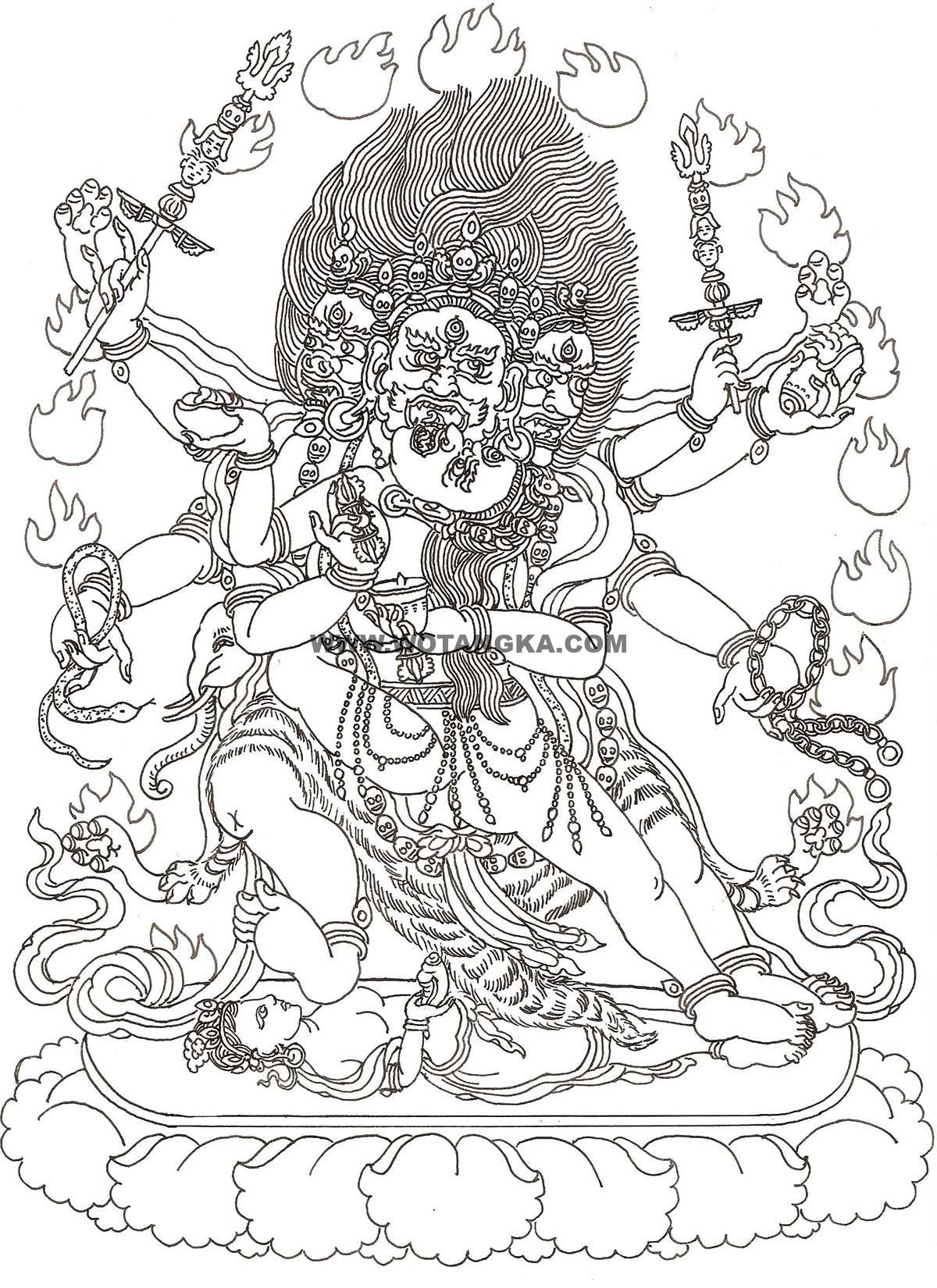 沃唐卡-唐卡白描线稿编号RD98666：吉祥胜乐金刚·正意神众